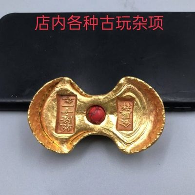 黄铜镀金金锭 金块 镶宝石金凤祥 重量170克左右