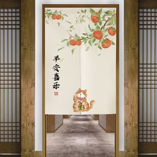 玄关入户遮挡帘家用卧室门帘隔断帘厨房半帘卫生间布艺挂帘子 中式