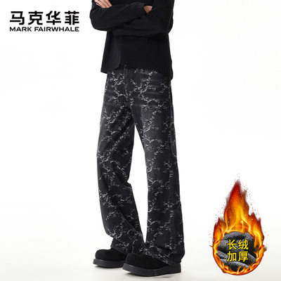 马克华菲提花微喇加绒加厚牛仔裤