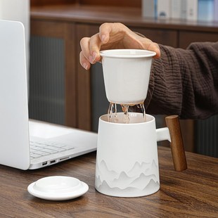 陶瓷茶杯带盖过滤泡茶杯子家用办公会议水杯定制logo马克杯礼品