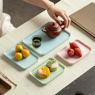 陶瓷长方形托盘茶桌茶点水果盘家用客厅点心盘茶道壶承干泡台 中式