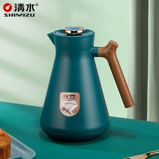 清水保温壶家用保温瓶木柄暖壶热水瓶玻璃暖水瓶小型办公欧式水壶