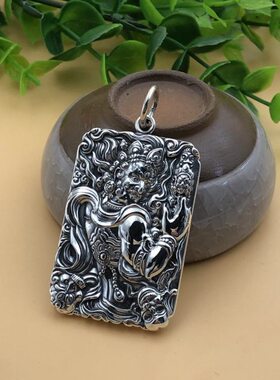 纯银本命佛吊坠999纯银不动明王菩萨属鸡生肖守护项链挂坠刻字