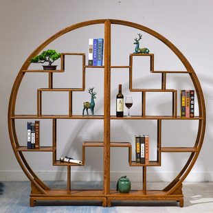 红木家具鸡翅木圆形博古架茶壶架多宝格展示柜中式实木古董陈列架