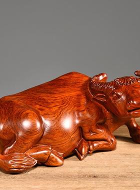 花梨木雕水牛摆件实木雕刻十二生肖卧牛家居办公室摆设开业送礼品