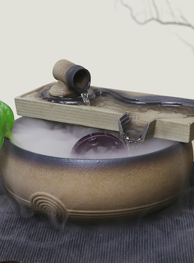 陶瓷流水喷泉鱼缸招财桌面摆件办公室循环水车客厅乔迁新居加湿器