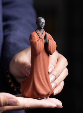 新中式紫砂小和尚摆件禅意家居装饰品陶瓷小沙弥盆景假山鱼缸造景