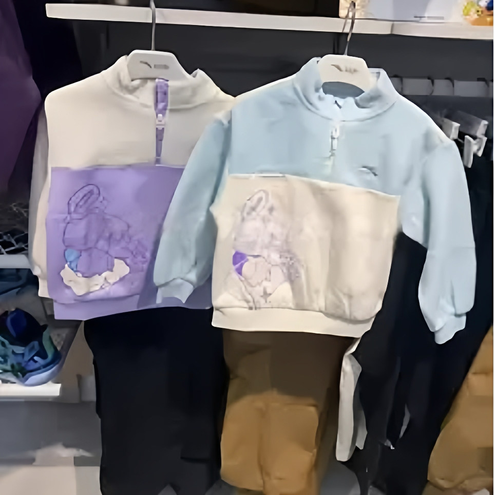 安踏儿童2025年冬季新款女童针织宽松半拉链加绒卫衣362549725B