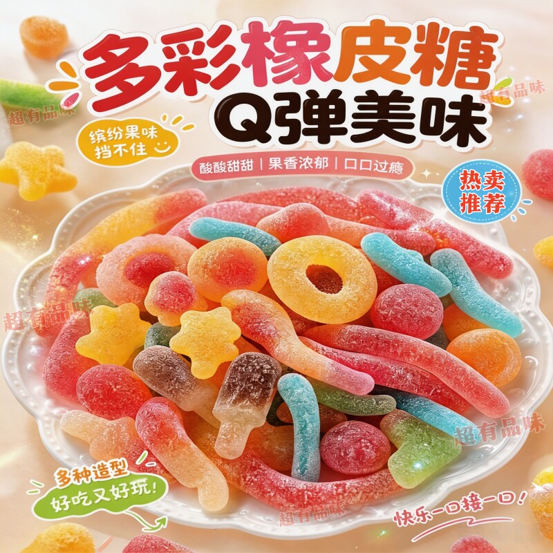 酸砂软糖涂油QQ糖橡皮糖混合口味水果汁网红儿童糖果批发散装零食