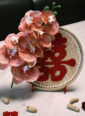 【备婚好物】结婚摆件订婚迎宾桌面摆件婚礼创意竹编簸箕喜字装饰