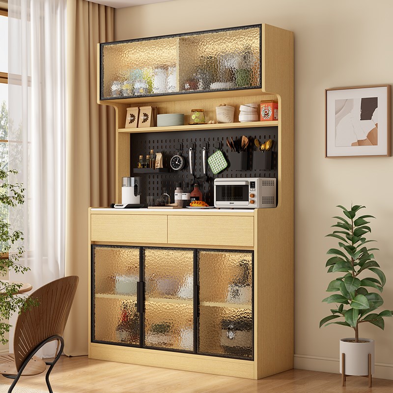 岩板餐边柜现代简约实木家用客厅置物柜茶水柜靠墙一体厨房储物柜