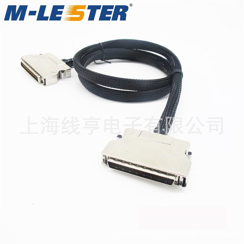 SCSI连接线工业级高温线HPDB68针对针1米 铁壳弹片式黑色