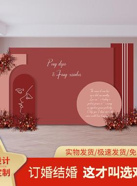 结婚背景墙布置拍照片留影u区装饰农村迎宾区酒店红色婚礼kt板定
