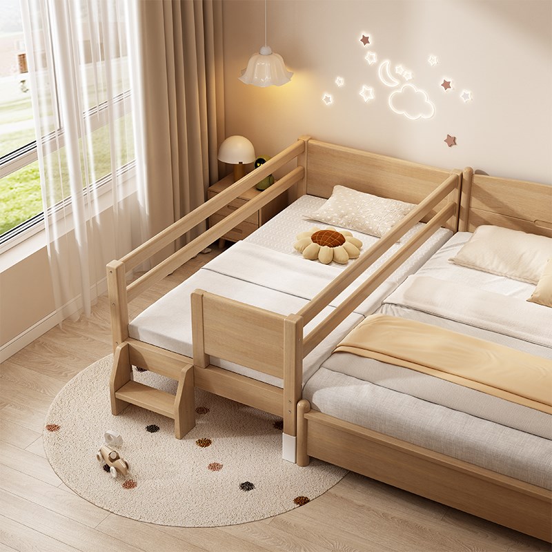 实木儿童拼接床带护栏婴儿小床男女孩婴儿床加宽床边无缝拼接大床