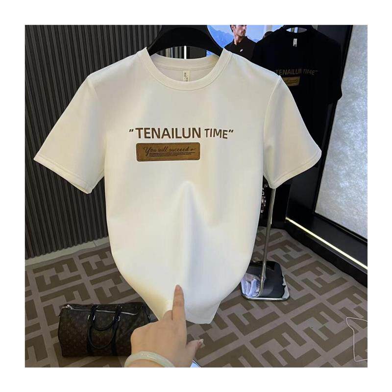 师凯服饰Amphelisia夏季百搭小牛皮印花男士圆领短袖T恤钢印字母