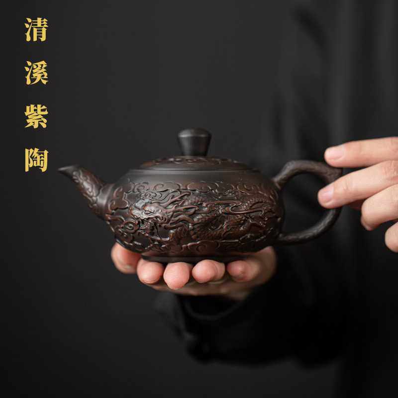 清溪紫陶茶壶中式西施壶手工跳刀纹家用陶瓷喝茶壶堆雕工艺过滤壶,3C数码配件,摄像机配件,淘宝优惠券,粉丝福利购,淘宝优惠卷