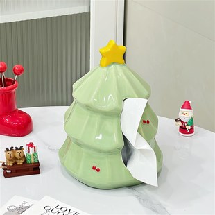 饰品圣诞礼物 创意圣诞树纸巾盒家用陶瓷抽纸盒子桌面摆件圣诞节装
