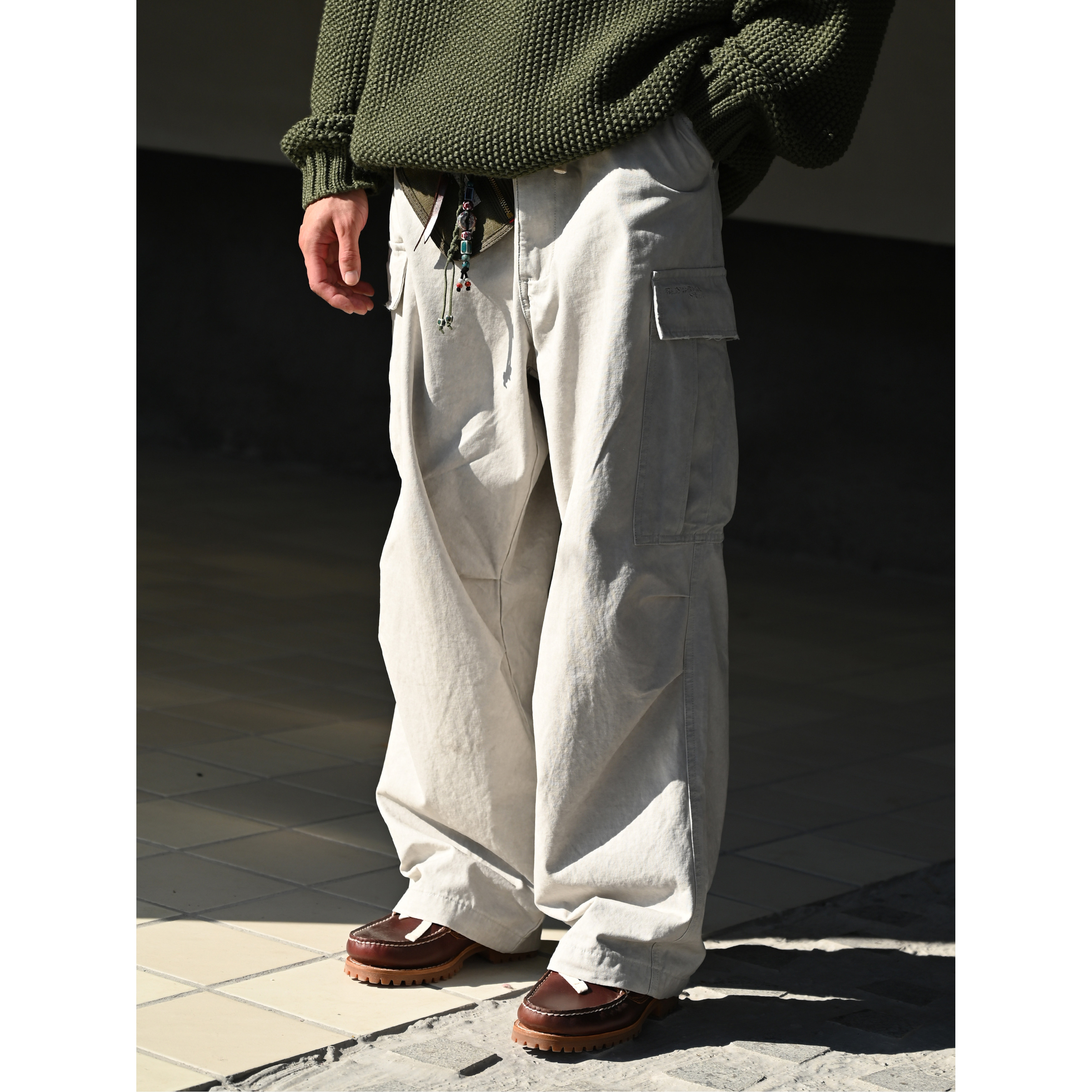 RUSHBON 25秋冬复古脏染宽松水洗做旧口袋直筒工装裤休闲长裤男士