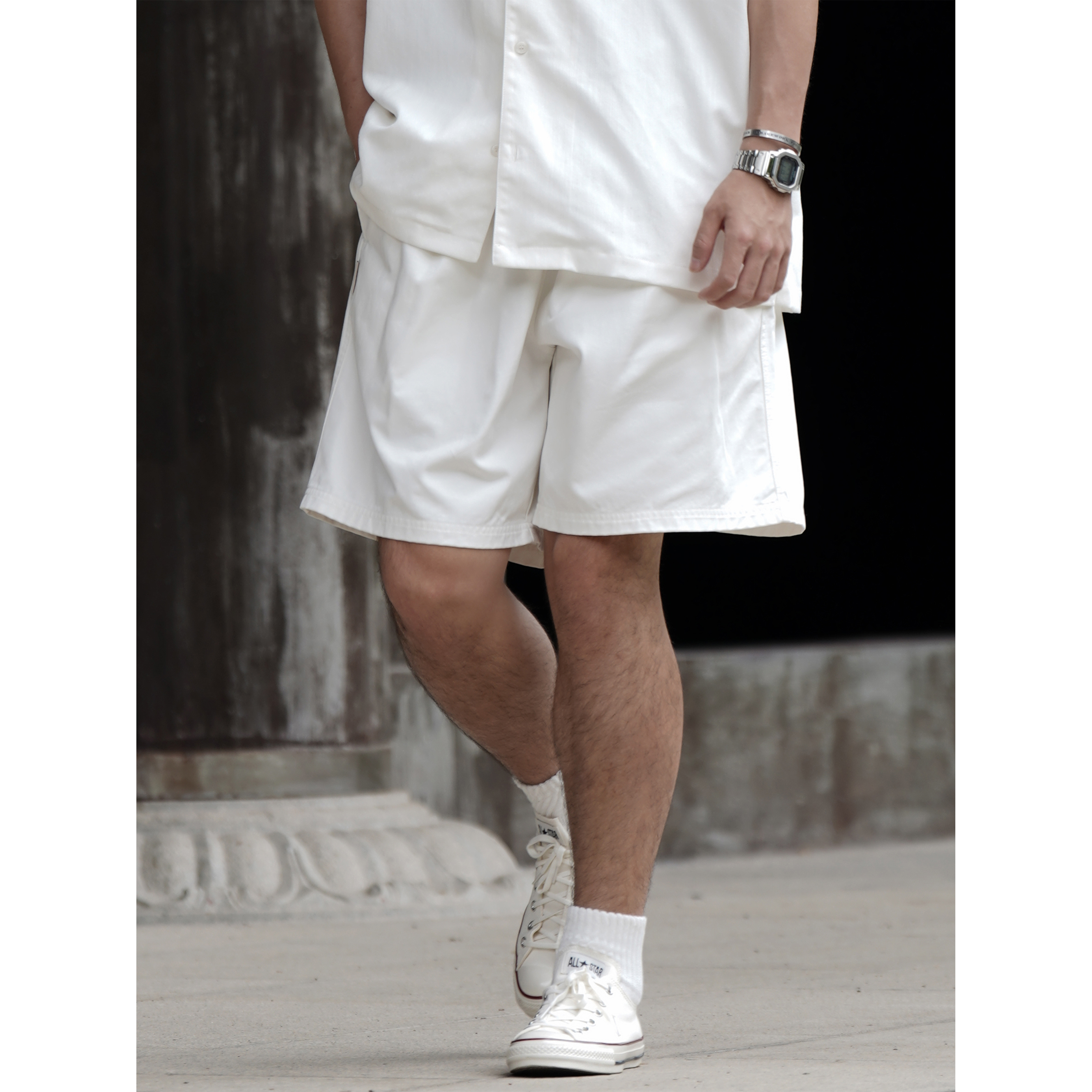 RUSHBON纯棉休闲直筒宽松短裤男