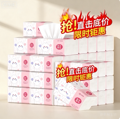 加厚原生木浆湿水不易破抽纸