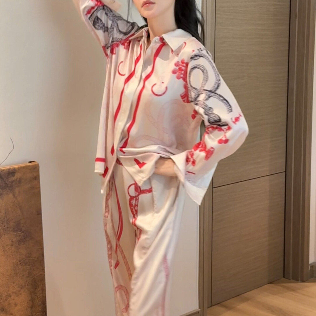 〈杜塞画廊〉法式老钱风轻奢气质名媛风长袖长裤睡衣裙家居服套装