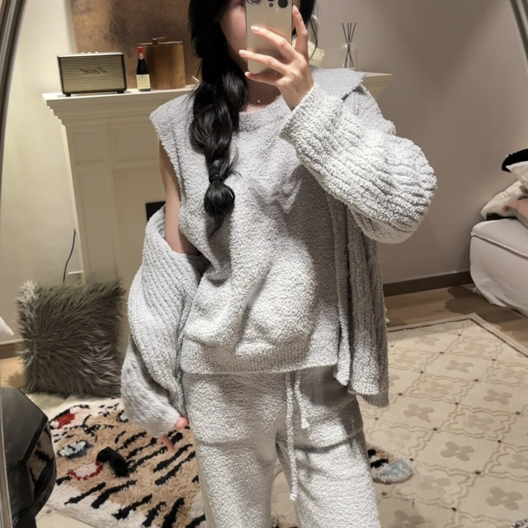 休闲针织软绵绵半边绒外套睡衣