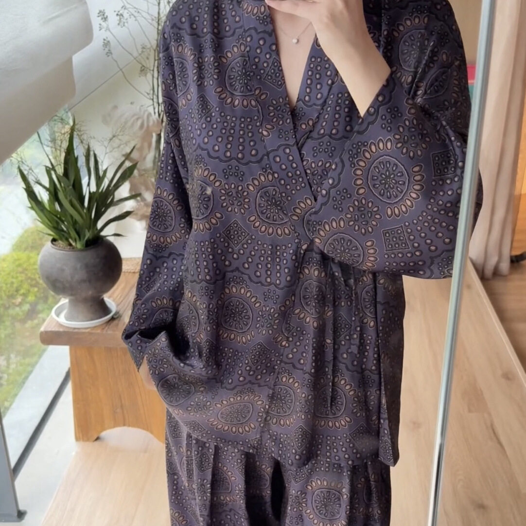 〈暮云禅榻〉禅意新中式传统纹样印花睡衣女款家居服套装三件套