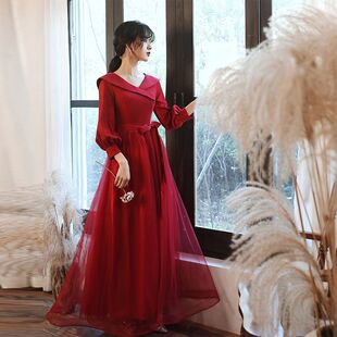 结婚红色敬酒服新娘2025新款 高级感轻奢春夏订婚高端晚礼服纱裙女