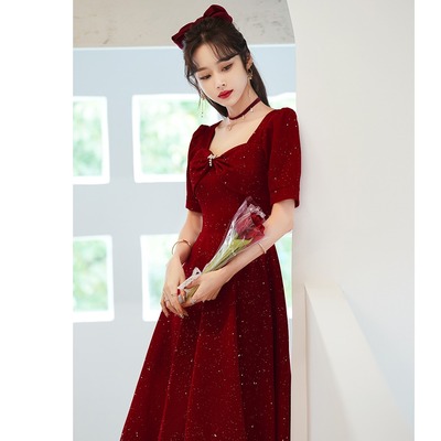 小个子订婚连衣裙长袖平时可穿女