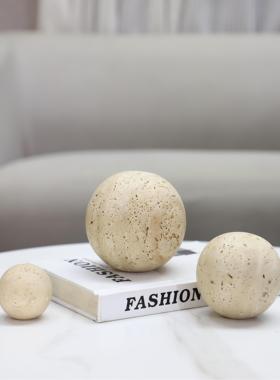 极简侘寂风天然黄洞石球艺术摆件客厅卧室玄关酒店书房家居装饰品