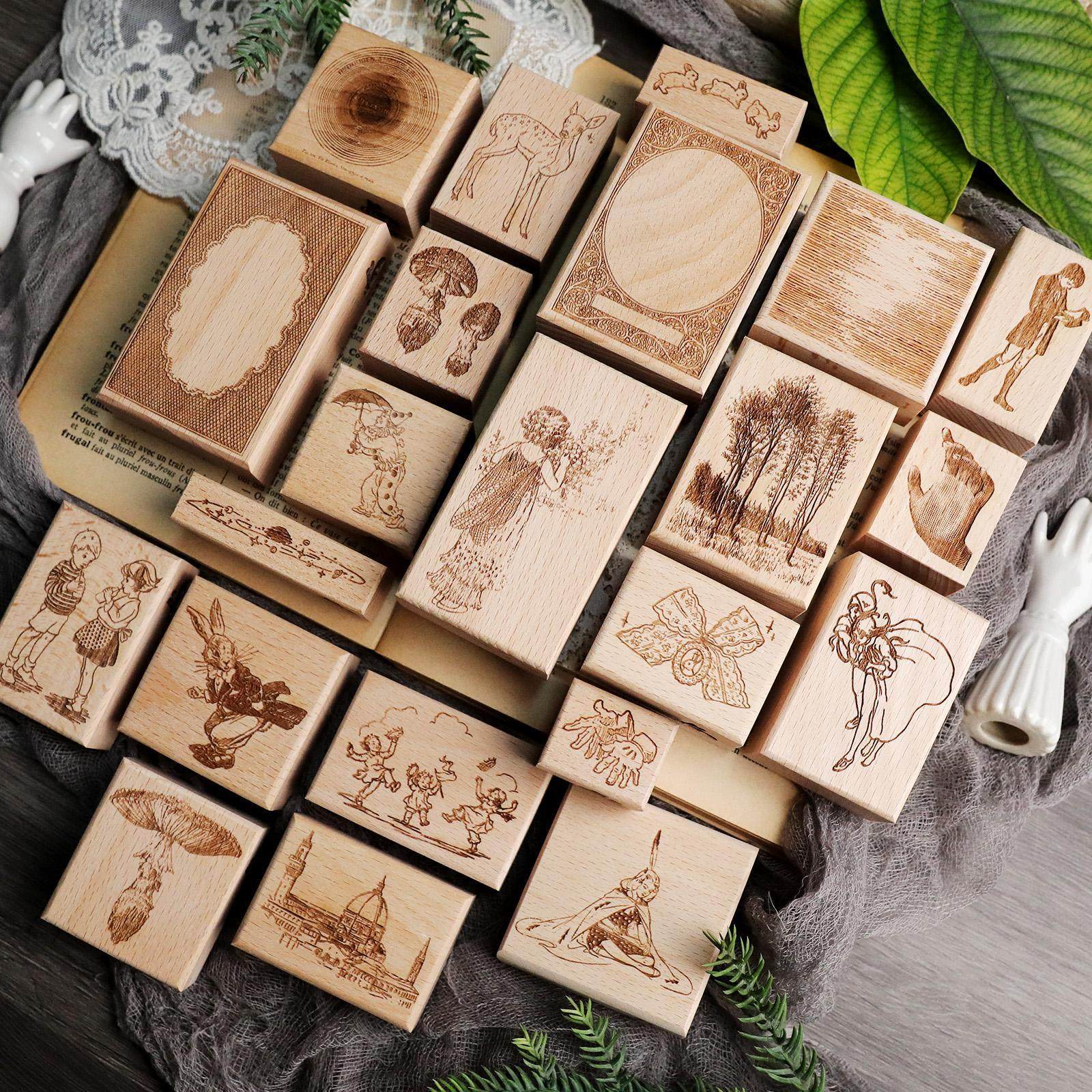 兔子家手账盐系百搭diy轻复古欧美风【复古时光涟漪】榉木制印章