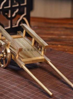 纯铜拉车黄铜手推车满载而归平板车70年80年代农村办公室桌面摆件