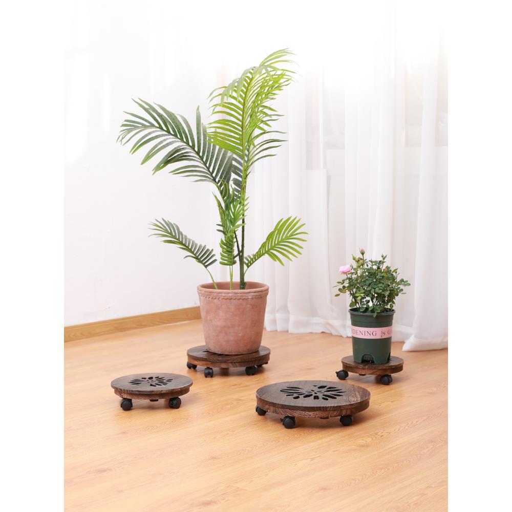 家用实木移动万向轮滚轮花盆盆景底座托盘带接水盘托台盆栽架花架