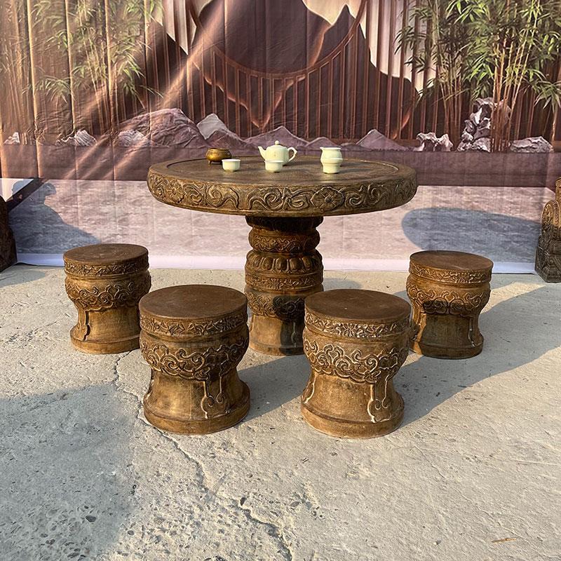 石桌石凳户外庭院仿古青石石头桌子家用阳台桌子凳子石雕茶桌摆件