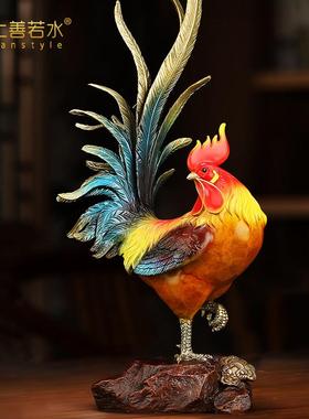 《金鸡报喜》铜鸡摆件 十二生肖公鸡招财金鸡吉祥物家居礼品0711