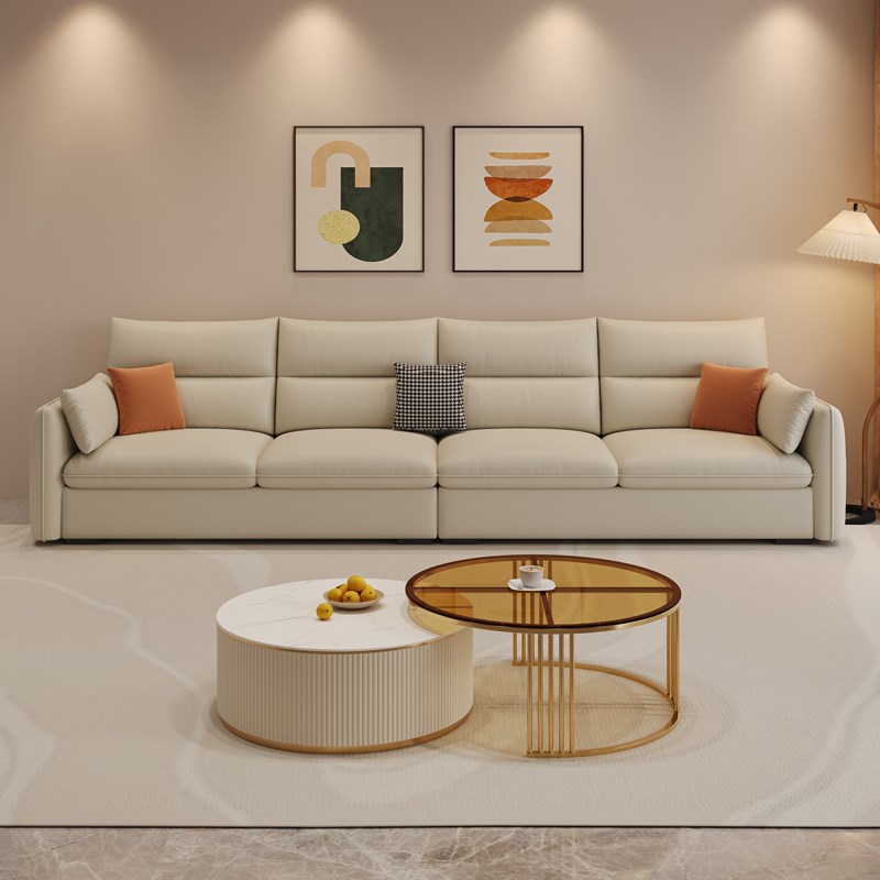 掌上明珠家具简约现代科技布沙发小户型猫爪皮直排高靠背三四人位