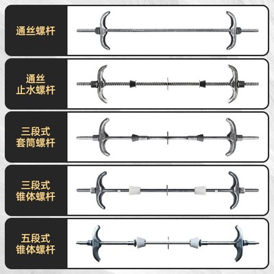 通丝止水螺杆m12三段式m14五段式止水螺杆Nm16对拉螺栓丝杆穿墙