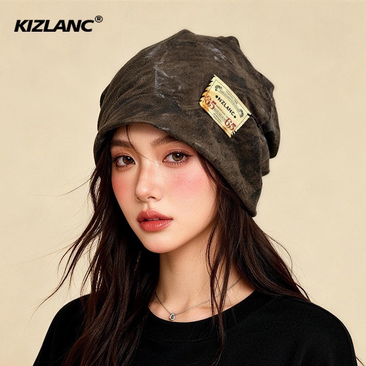 扎染标签堆堆帽女做旧