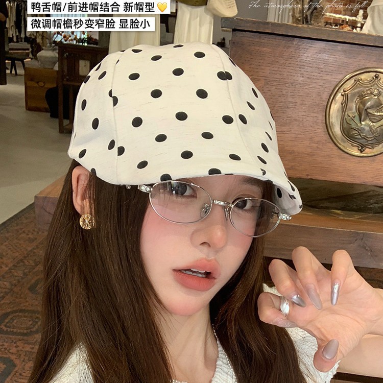 夏季复古波点报童帽显脸小大头围