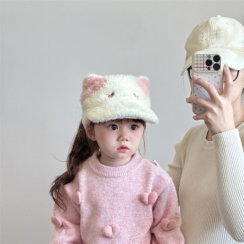 女童秋冬毛绒猫咪保暖空顶帽