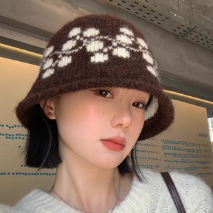 百搭 保暖防寒显脸小大头围韩版 跨境新款 提花毛线帽子女冬季