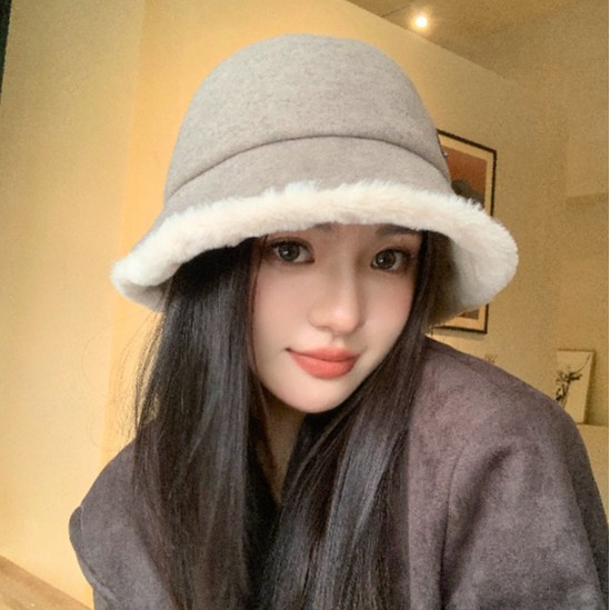 系毛呢加绒渔夫帽女盆帽