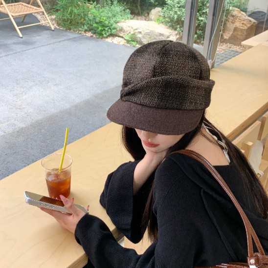 文艺范!八角帽女秋冬短檐