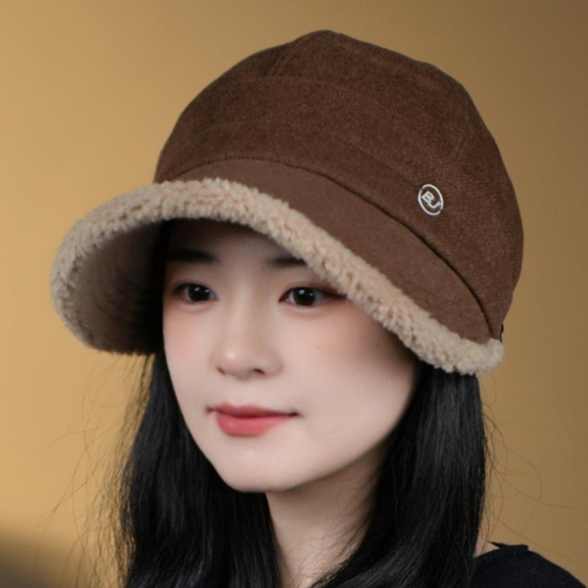 秋冬季大头围显脸小保暖加绒渔夫帽子女简约休闲百搭素颜遮脸防风