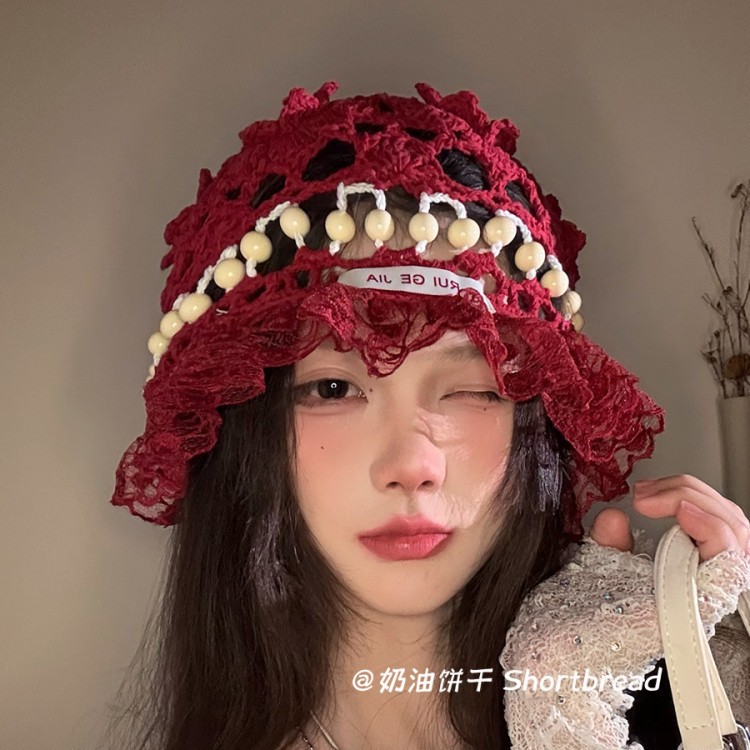 复古民族风蕾丝镂空钩花包头帽