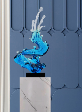 透明浪花雕塑大型艺术工艺品玄关客厅样板房酒店简约创意抽象摆件