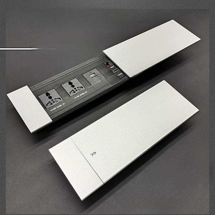 滑盖会议桌办公桌多媒体插座桌面多功能线盒面板隐藏式无线充插座