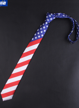 时尚潮流男女 红白蓝色美国星条国旗图案休闲韩版5cm窄学生小领带