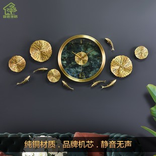 纯铜挂钟轻奢客厅家用时尚 创意静音全铜时钟 挂表表现代新中式 个性