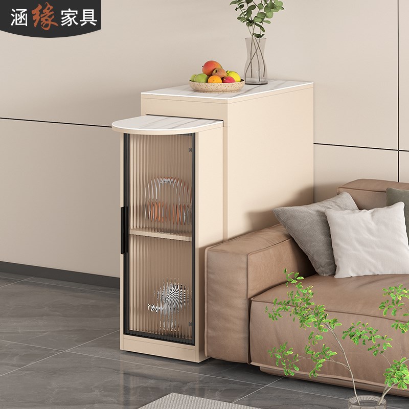 奶油风可伸缩吧台桌家用酒柜隔断柜客厅餐边柜中岛台沙发边柜7S41